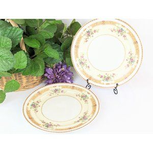 Set of 2 Vintage 1940s Gold Trim Dinner Plates Burgundy Meito Japanese Porcelain